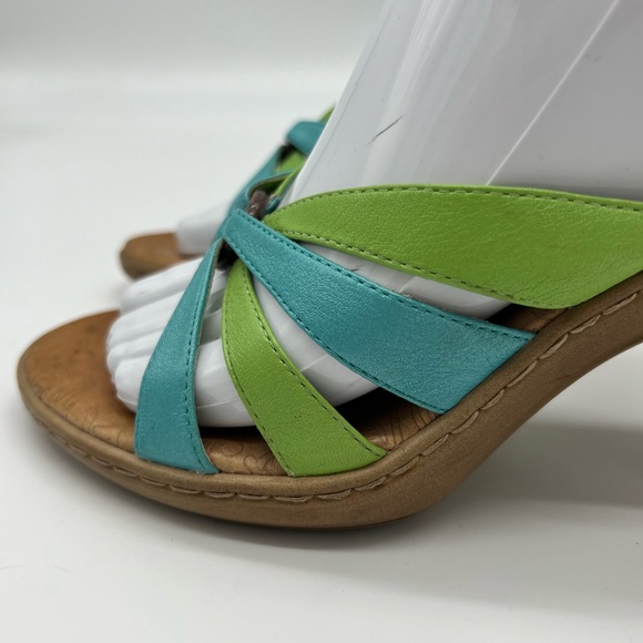 Sofft Green/Blue Leather/ Wood Heels - Picture 2 of 10